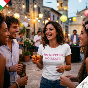T-Shirt Donna "NO GLITTER NO PARTY" – Maglietta con Stampa Glitter Rosa