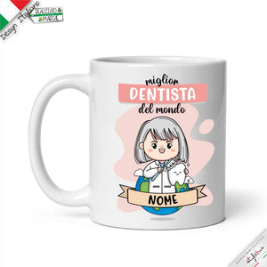 Tazza Dentista donna Personalizzata nel Nome e Capelli