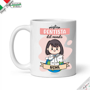 Tazza Dentista donna Personalizzata nel Nome e Capelli